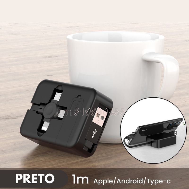 Carregador 3 em 1 retrátil micro USB Android/ Iphone Multifuncional