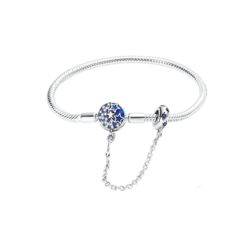 Pulseira para Berloque em Prata 925 - Bracelete Estrelas Com Trava