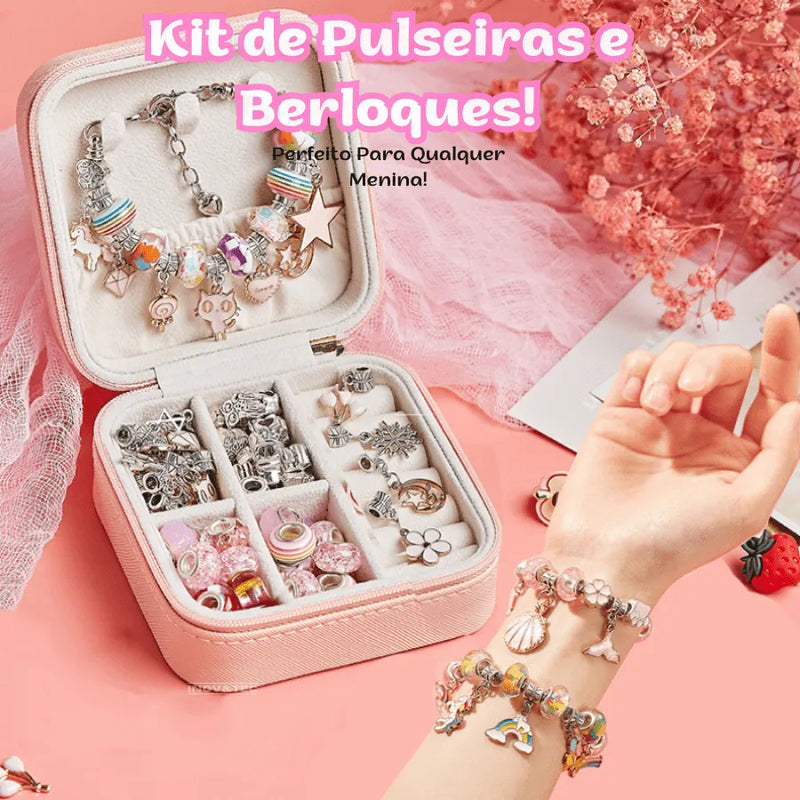 Kit De Pulseira e Berloques Infantil Com 64 Peças-  Uma joia Que é Brincadeira Divertida Para Sua Menina