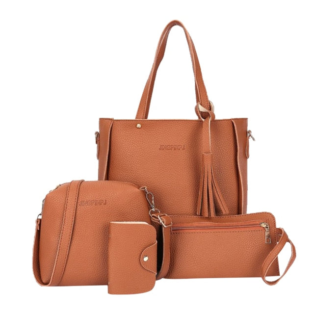 Conjunto de bolsas femininas 4 em 1 conjunto de bolsas de couro macio